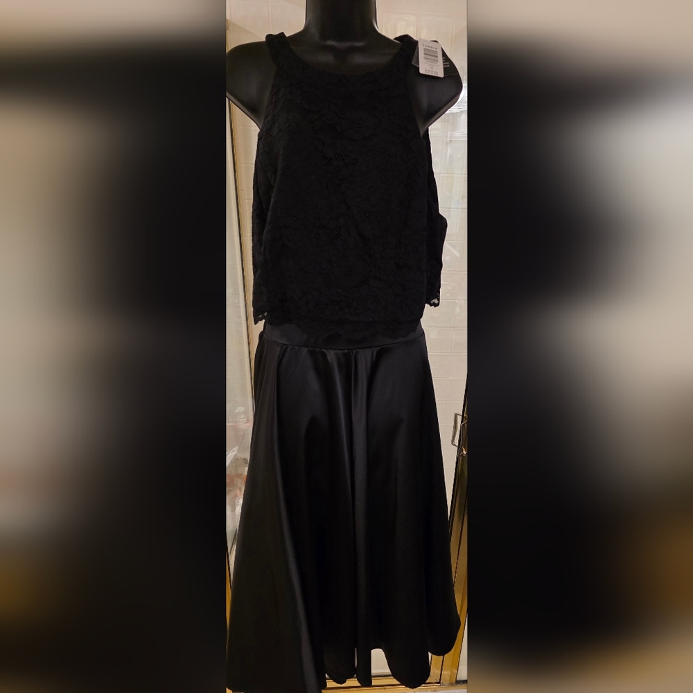 Torrid - Black Lace Halter Top Satin Skirt Set
